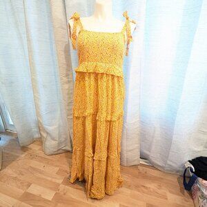 Sunny Yellow Floral Print Sundress - M